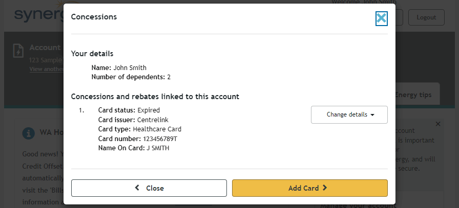 Concessions options in Synergy My Account