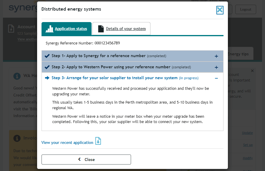 DER options in Synergy My Account