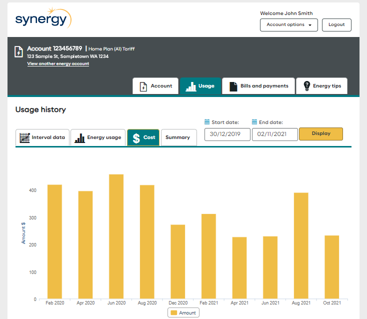 Cost overview chart in Synergy My Account